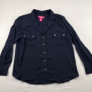 Catherine MaLandrino Navy Button-Up Blouse - Size XL